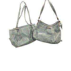 Two Relic Crocodile Embossed Handbags - Blue Gray Faux Leather With Brown Interi